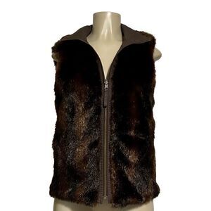 Old Navy Reversible Vest Women's Size S Dark Brown Faux Fur Sleeveless Full Zip